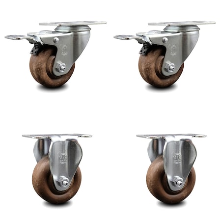 Service Caster 3 Inch High Temp Glass Filled Nylon Top Plate Caster Lock Brakes 2 Rigid, 2PK SCC-TTL20S314-GFNSHT-2-R-2